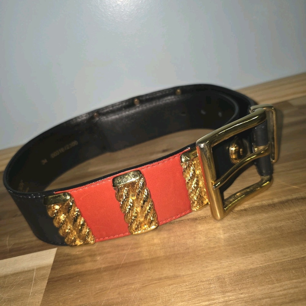 Vintage Escada Belt ~ Red/Navy/ Gold ~ Size 34 XS Military, Marine, Luxury‎